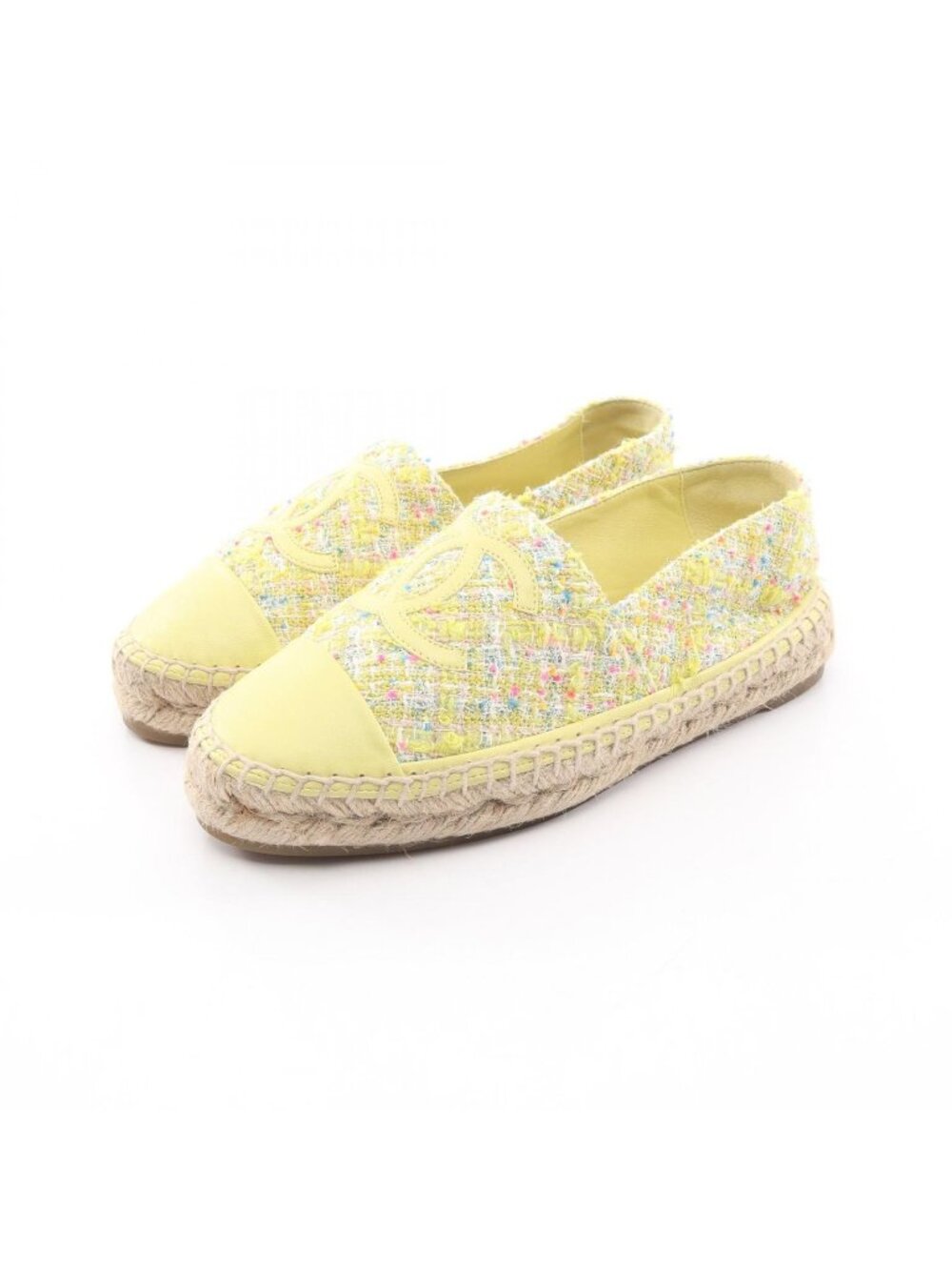 Chanel CC Logo Espadrilles Yellow Fabric Leather